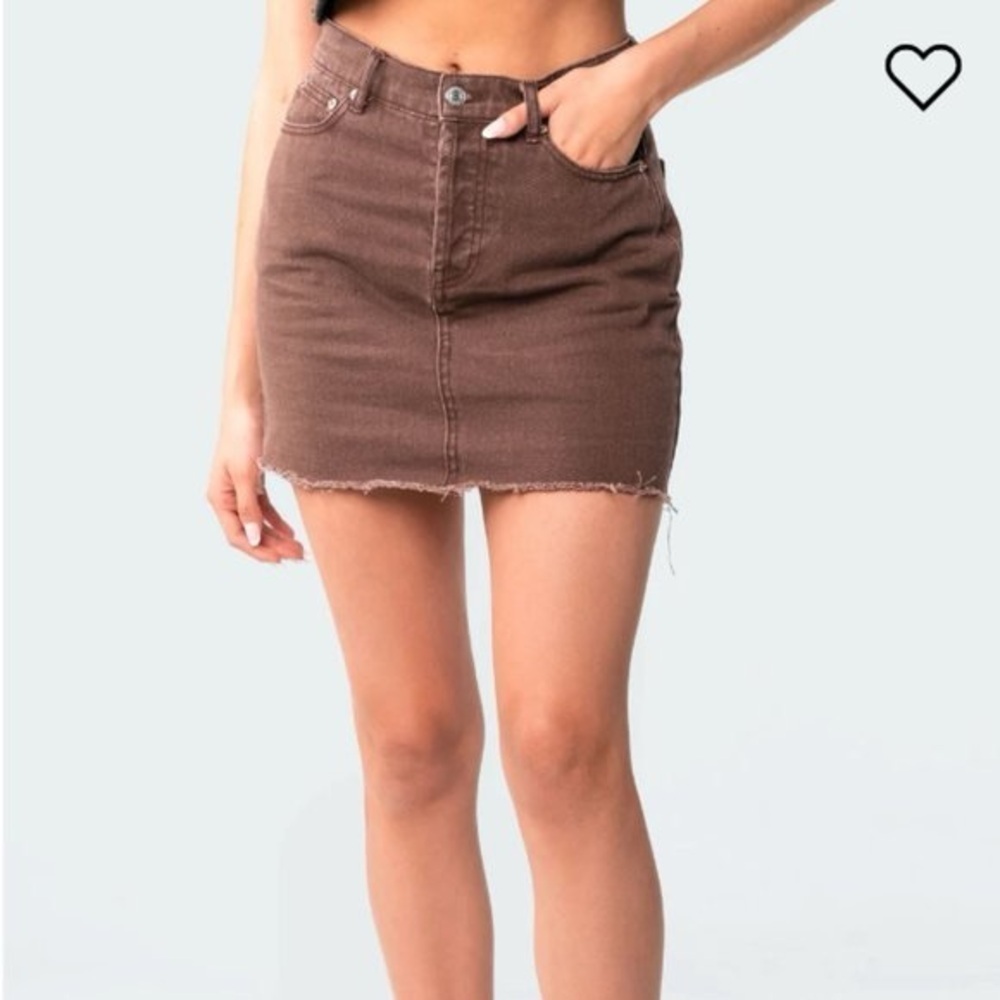 NWT EDIKTED chocolate Brown Denim Mini Skirt XL